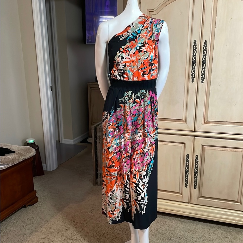 Tracy Reese Vintage Silk One Shoulder Floral Print Wide Leg Jumpsuit Size 4 EC